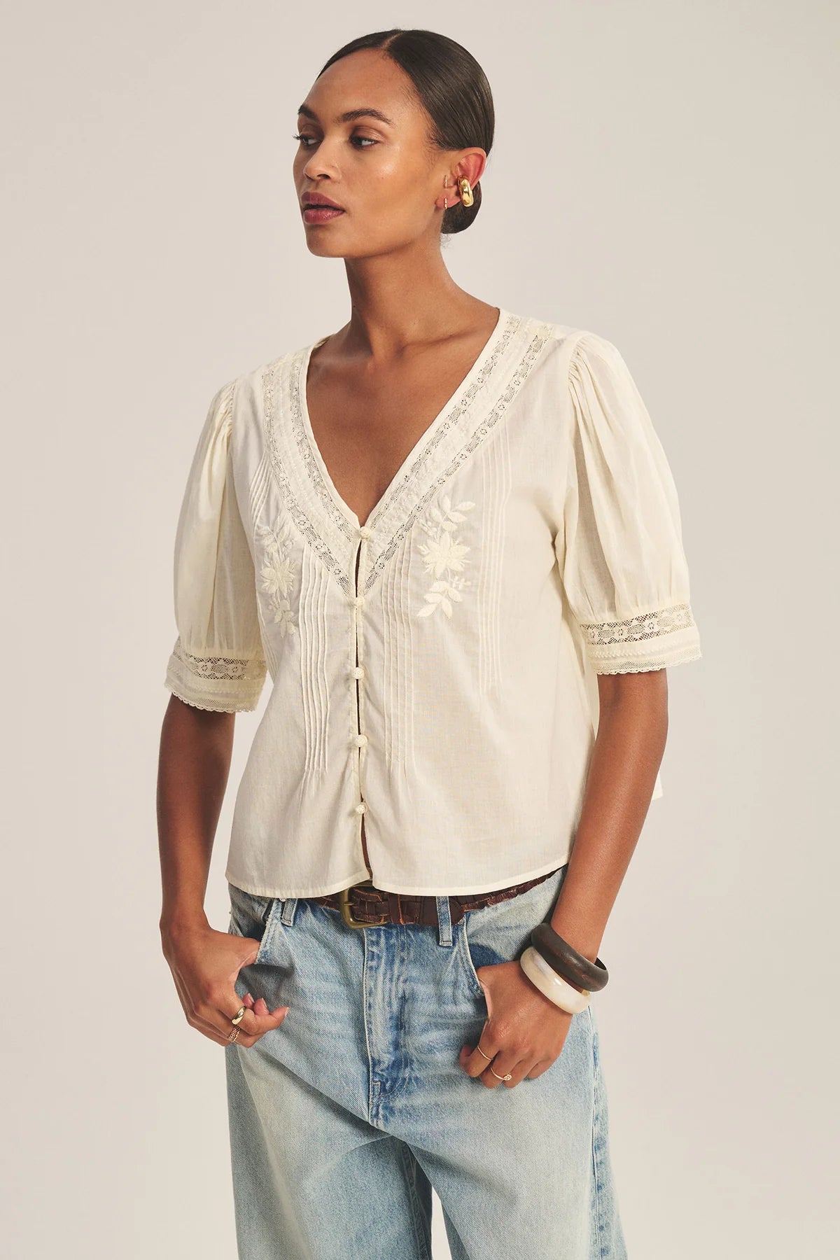 Velvet - Mavis - Cotton Lace Top in Butter