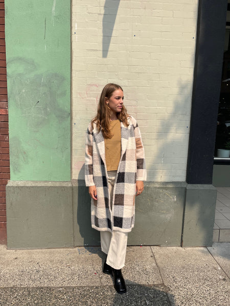 Lyla & Luxe - William - Eyelash Check Coat in Neutral Check