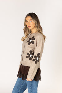 Lyla & Luxe - Jorgie - Novelty Flower Cardi in Putty Coconut