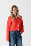 Lyla & Luxe - Jude - Short Cardigan w/ Rose Buttons in Red