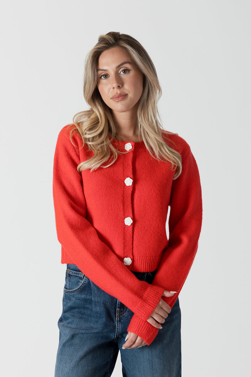 Lyla & Luxe - Jude - Short Cardigan w/ Rose Buttons in Red