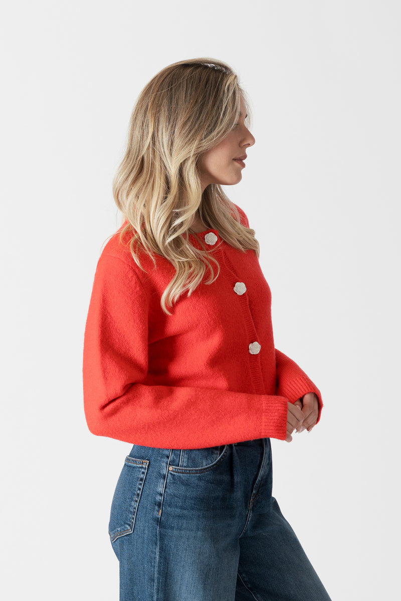 Lyla & Luxe - Jude - Short Cardigan w/ Rose Buttons in Red