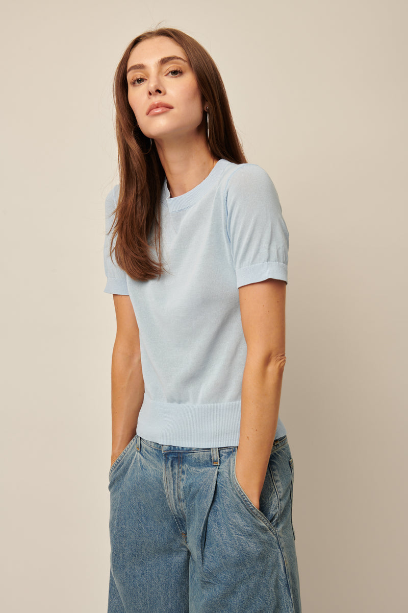 LINE Knitwear - Kaia - Short Sleeve Knit top in Aruba