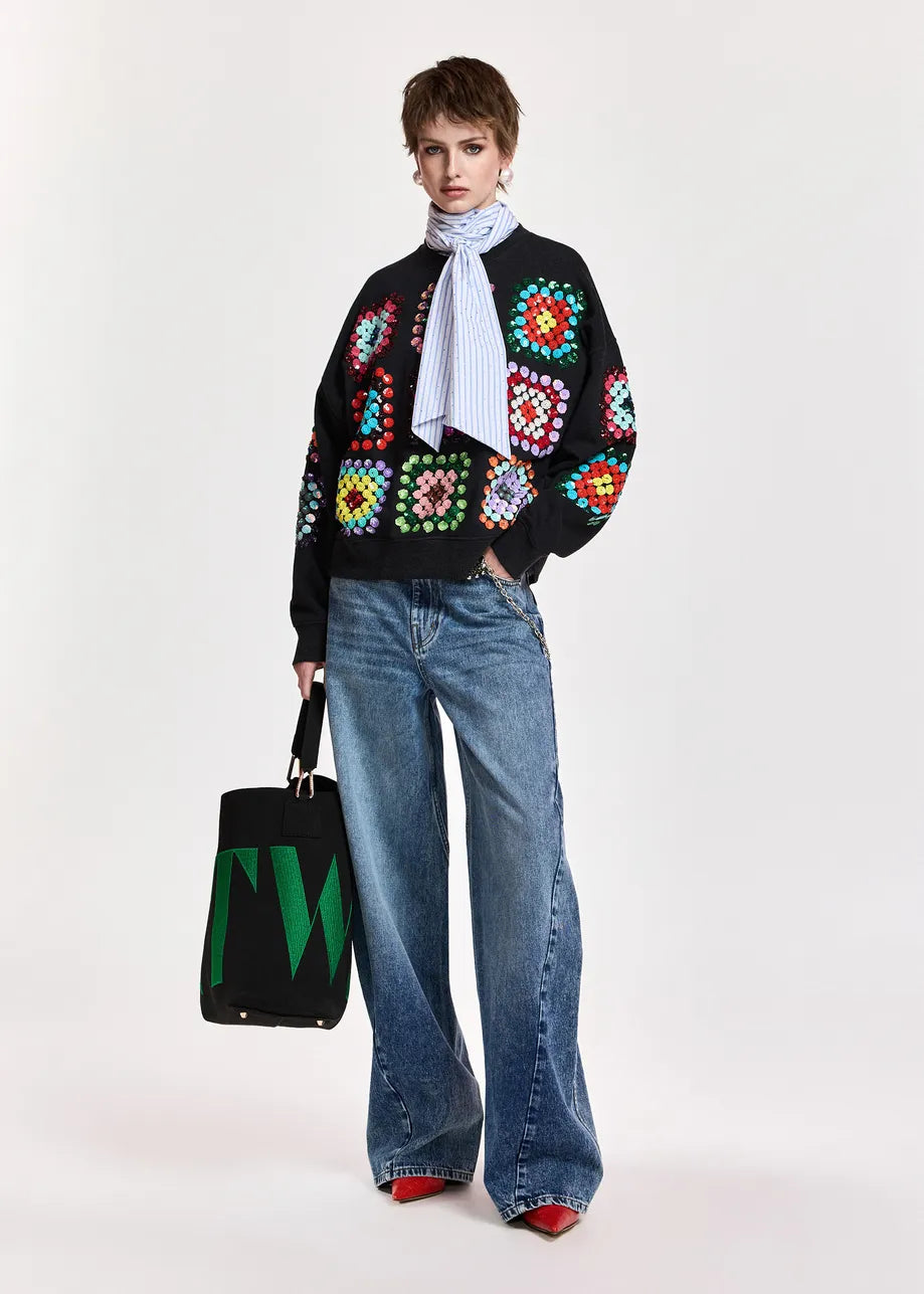 Essentiel Antwerp - Karnaval Embroidered Sweatshirt in Charcoal Chic