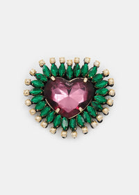 Essentiel Antwerp - Heart Rhinestone Brooch in Forest Whisper