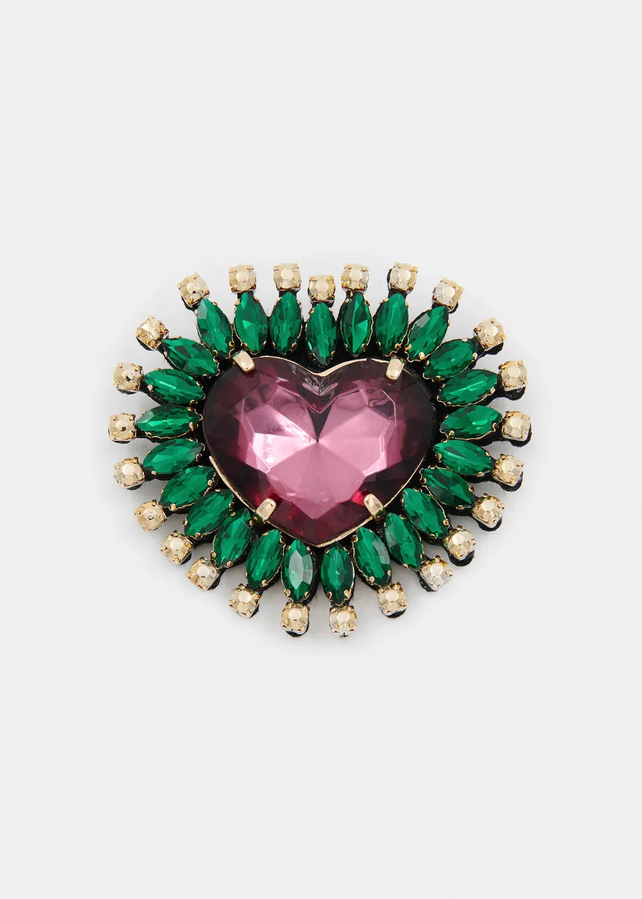 Essentiel Antwerp - Heart Rhinestone Brooch in Forest Whisper