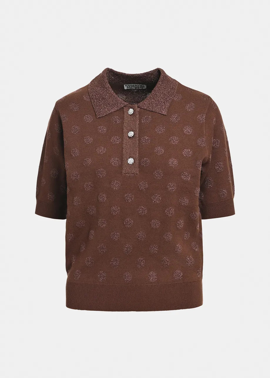 Essentiel Antwerp - Krab Lurex Dotted Polo Top in Bear Me