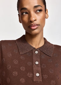 Essentiel Antwerp - Krab Lurex Dotted Polo Top in Bear Me