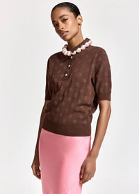 Essentiel Antwerp - Krab Lurex Dotted Polo Top in Bear Me