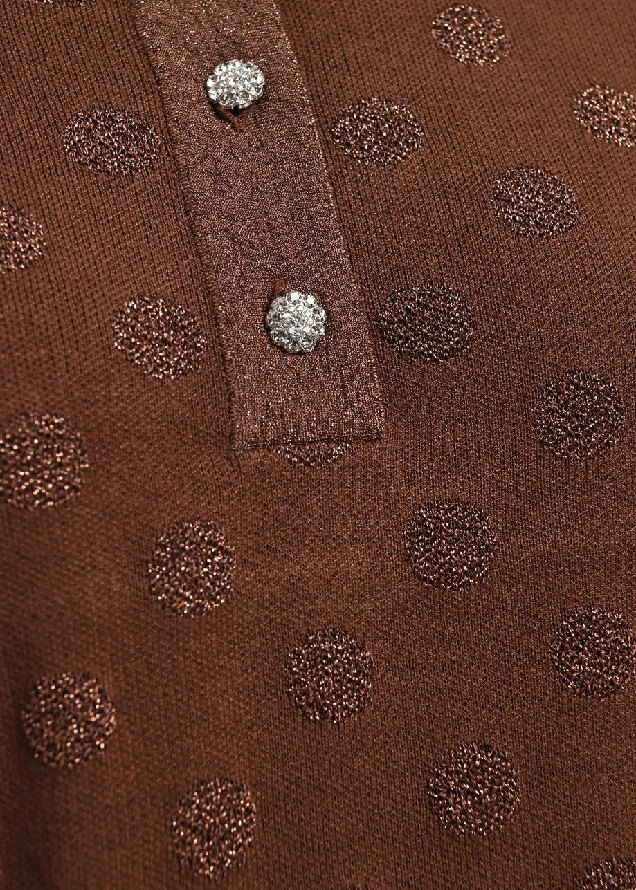 Essentiel Antwerp - Krab Lurex Dotted Polo Top in Bear Me