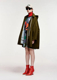 Essentiel Antwerp - Krimson Oversized Hooded Rain Coat in Dusty Green