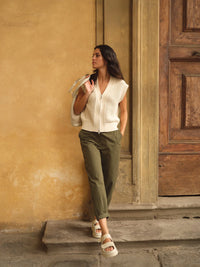 YAYA - Sleeveless Mesh Knit Cardigan in Creme Beige