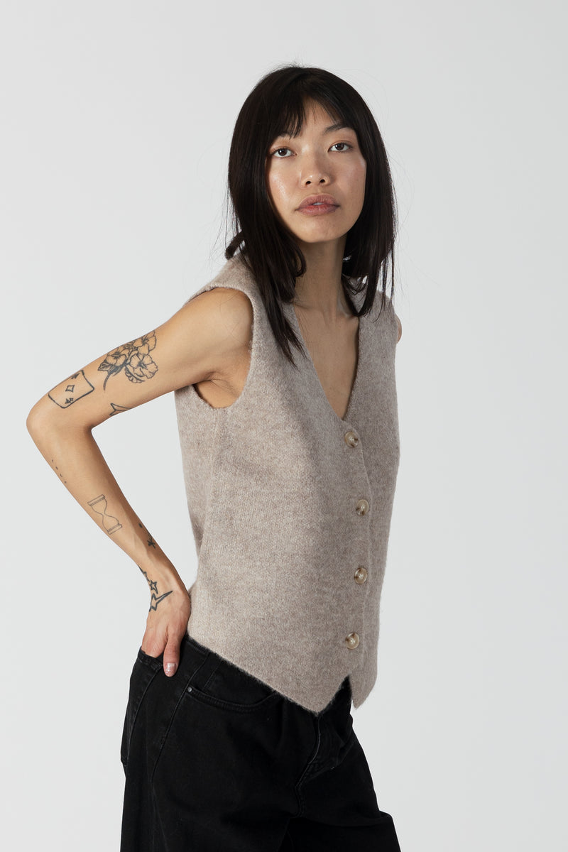 Lyla & Luxe - Lolly - Button Front Vest in Driftwood