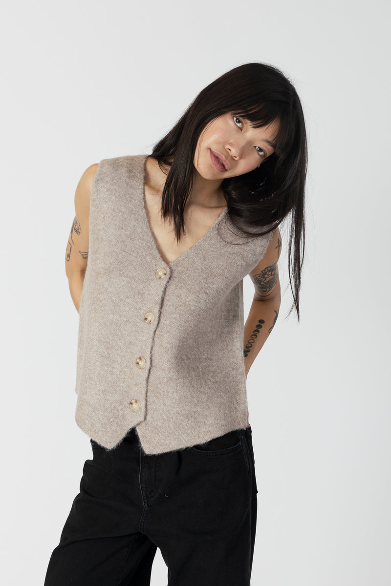 Lyla & Luxe - Lolly - Button Front Vest in Driftwood