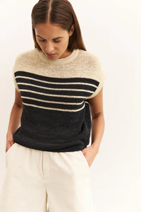 YAYA - Sleeveless Striped Tape Yarn Sweater in Summer Sand