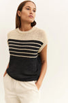 YAYA - Sleeveless Striped Tape Yarn Sweater in Summer Sand