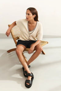YAYA - Rib Cardigan with Stitch detail in Summer Sand