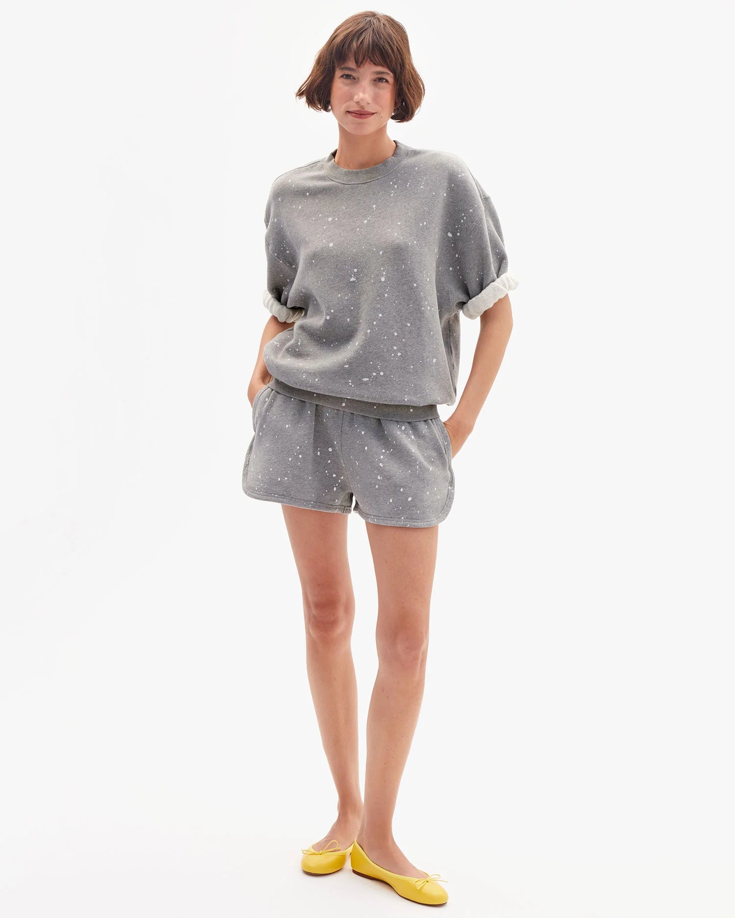 Clare V. - Le Jogging Shorts in Grey Melange Splatter