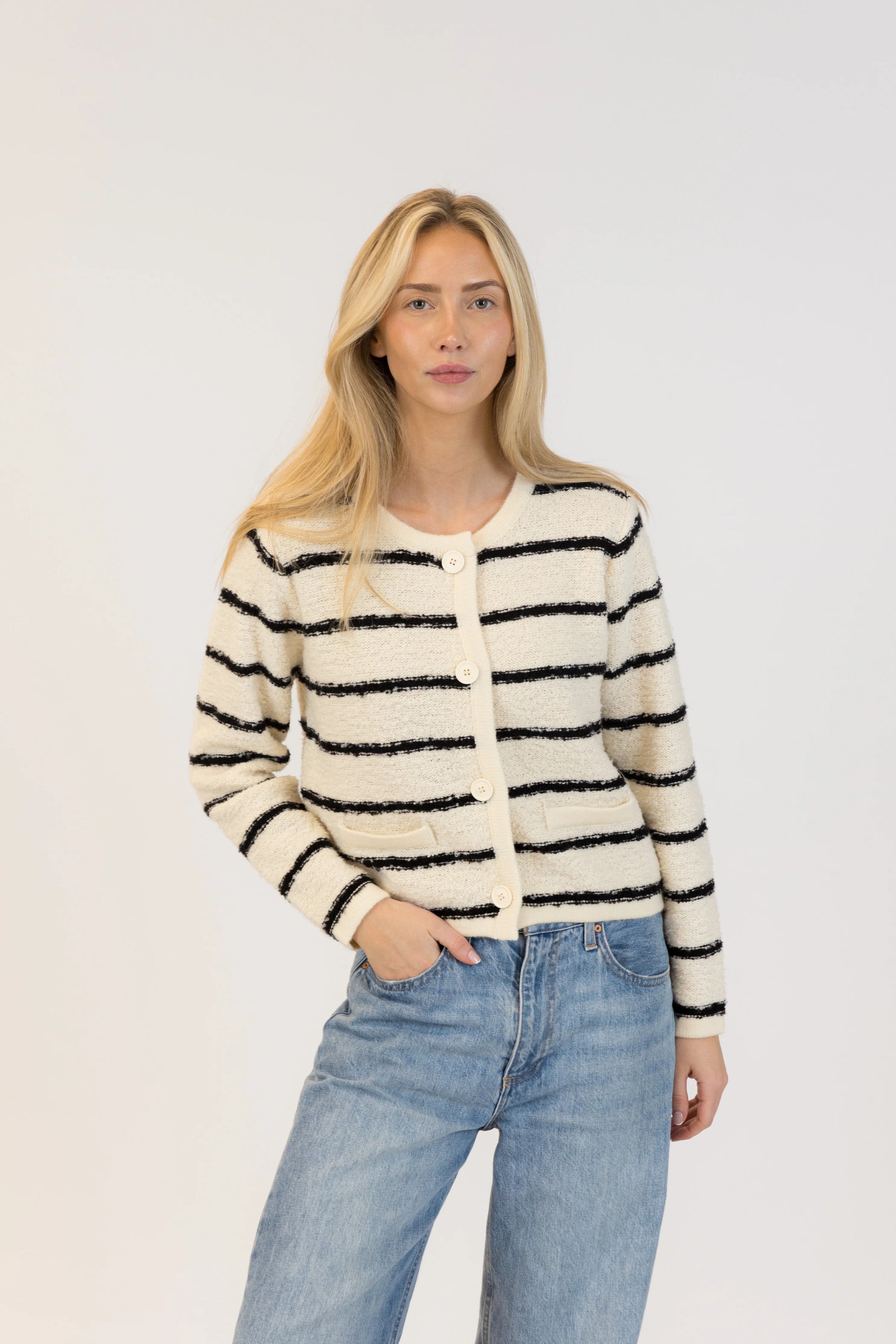 Lyla & Luxe - Diana Eco Cardigan in Beige/Black Stripe