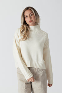 Lyla & Luxe - Mae - Mockneck Sweater w/ Cable Detail in Cream