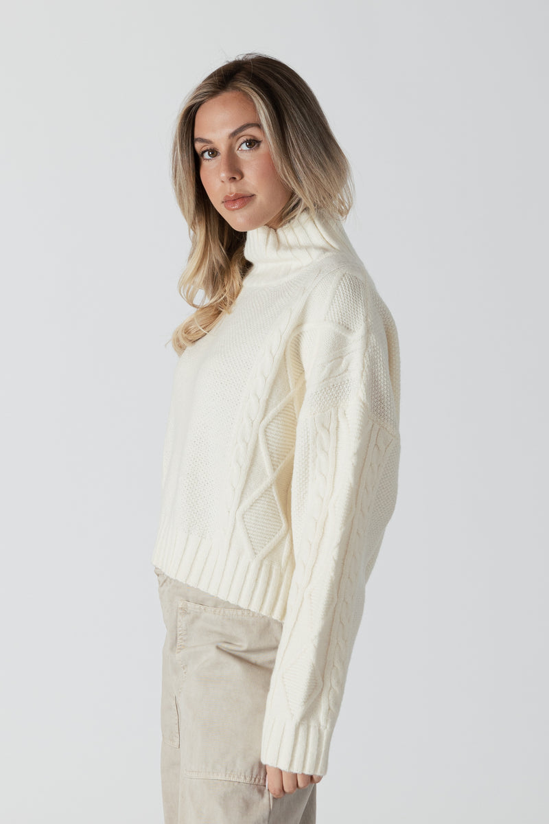 Lyla & Luxe - Mae - Mockneck Sweater w/ Cable Detail in Cream