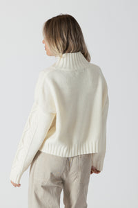 Lyla & Luxe - Mae - Mockneck Sweater w/ Cable Detail in Cream