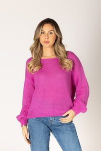 Lyla & Luxe - Marigold - Mohair Pullover Sweater in Magenta