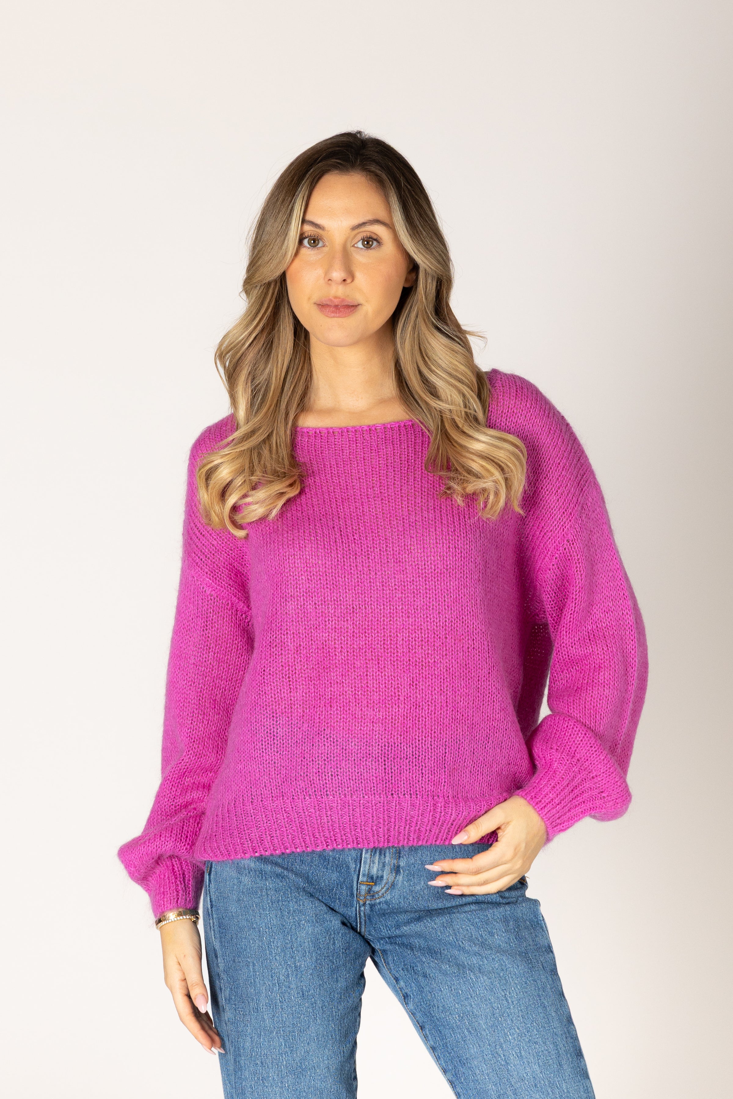 Lyla & Luxe - Marigold - Mohair Pullover Sweater in Magenta
