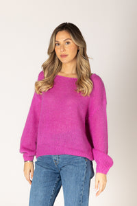 Lyla & Luxe - Marigold - Mohair Pullover Sweater in Magenta