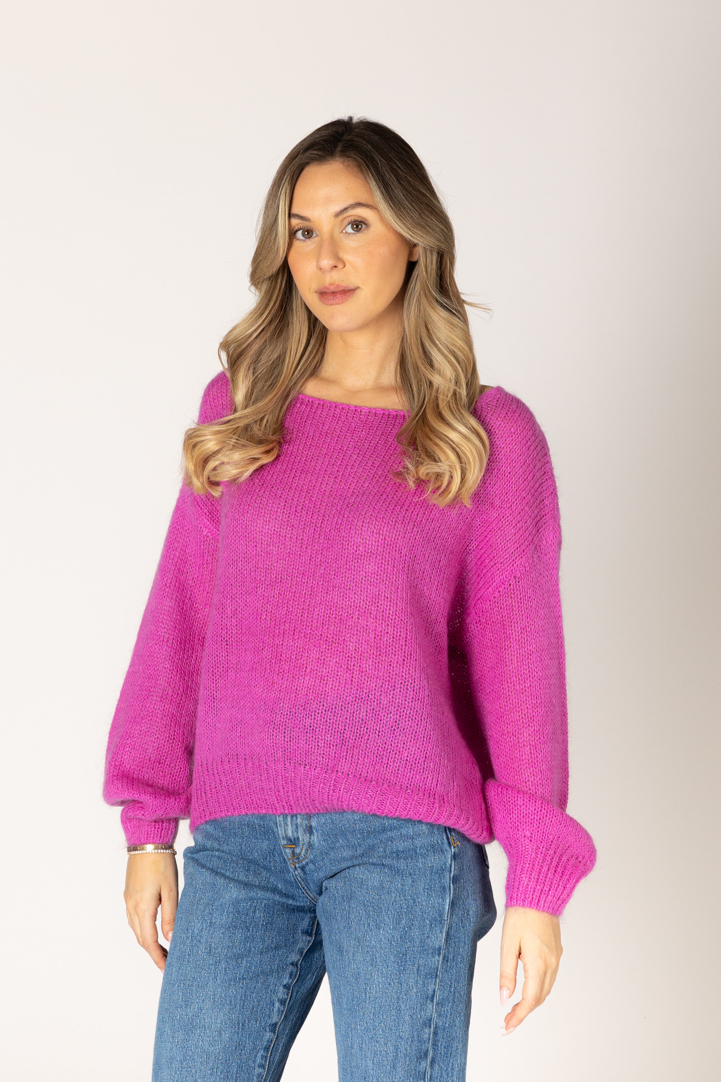 Lyla & Luxe - Marigold - Mohair Pullover Sweater in Magenta