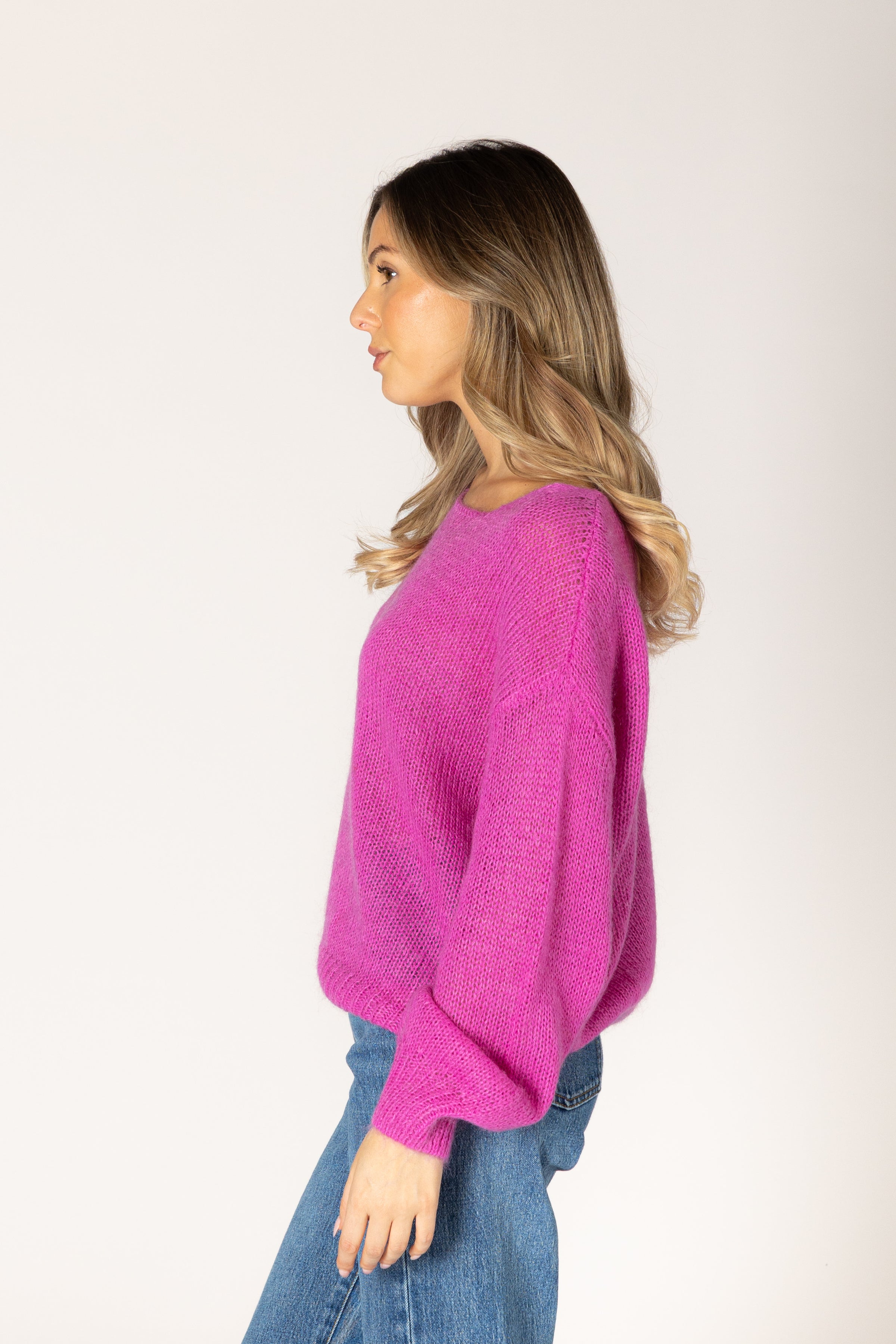 Lyla & Luxe - Marigold - Mohair Pullover Sweater in Magenta