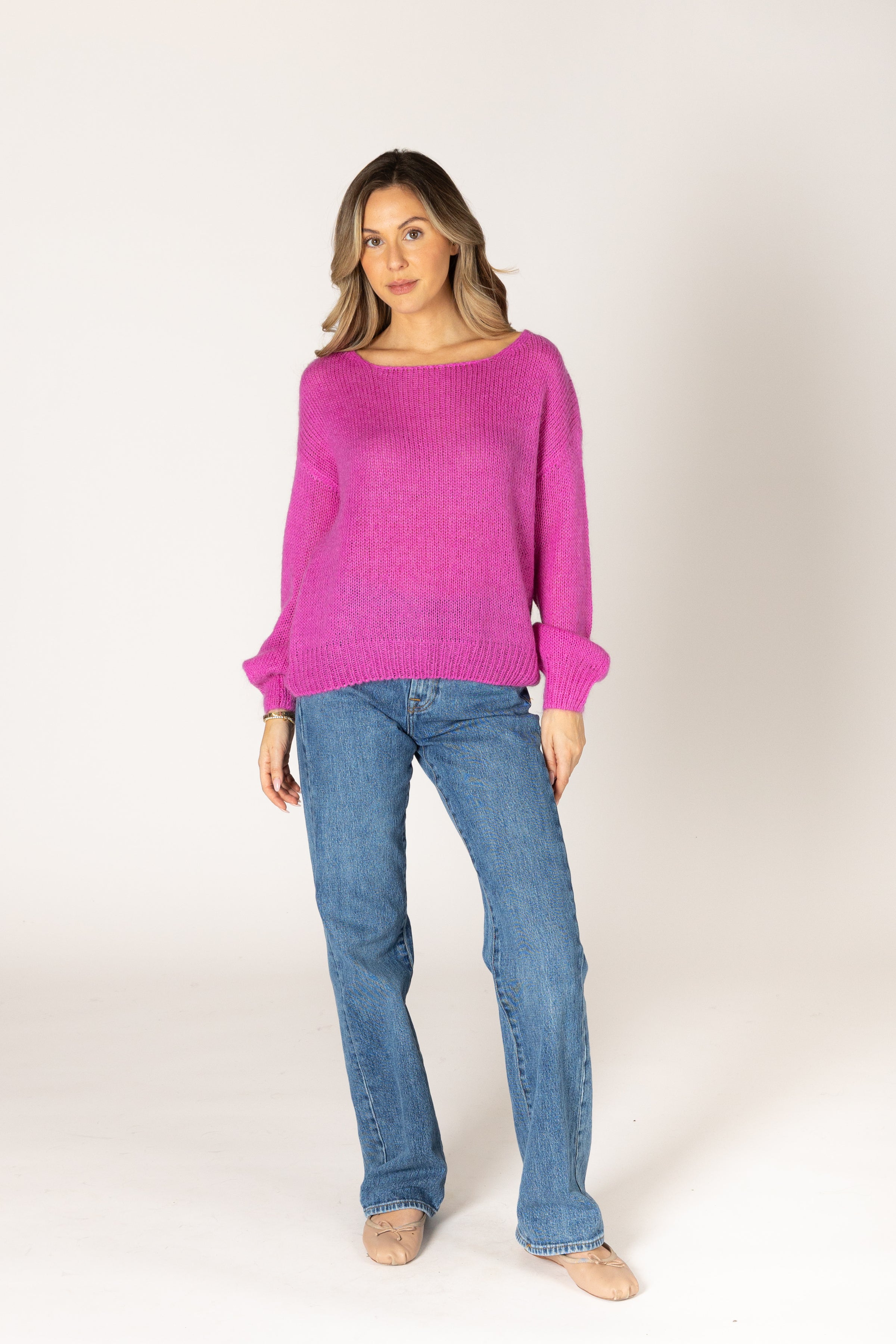 Lyla & Luxe - Marigold - Mohair Pullover Sweater in Magenta