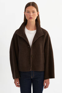 LAMARQUE - McKenna Cropped Wool Jacket in Dark Brown