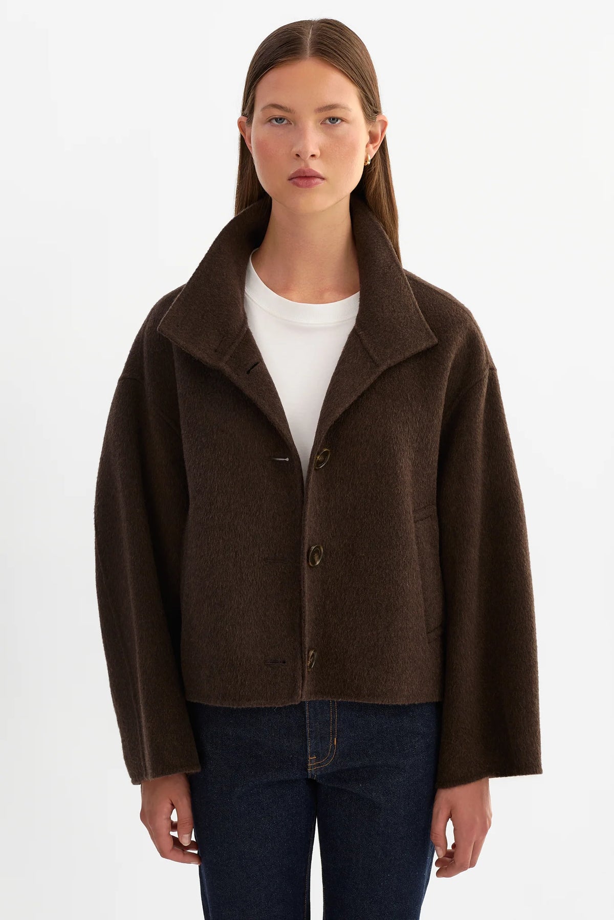 LAMARQUE - McKenna Cropped Wool Jacket in Dark Brown