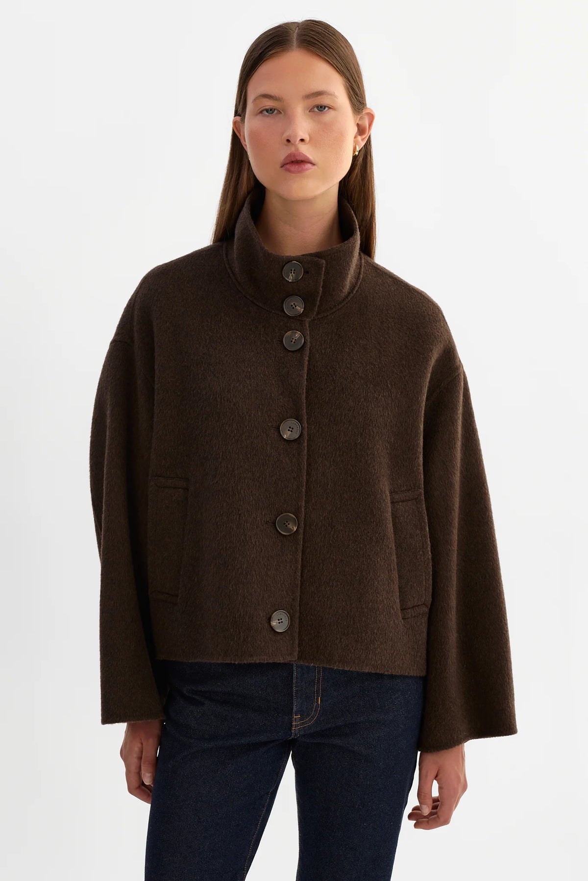 LAMARQUE - McKenna Cropped Wool Jacket in Dark Brown