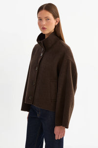 LAMARQUE - McKenna Cropped Wool Jacket in Dark Brown