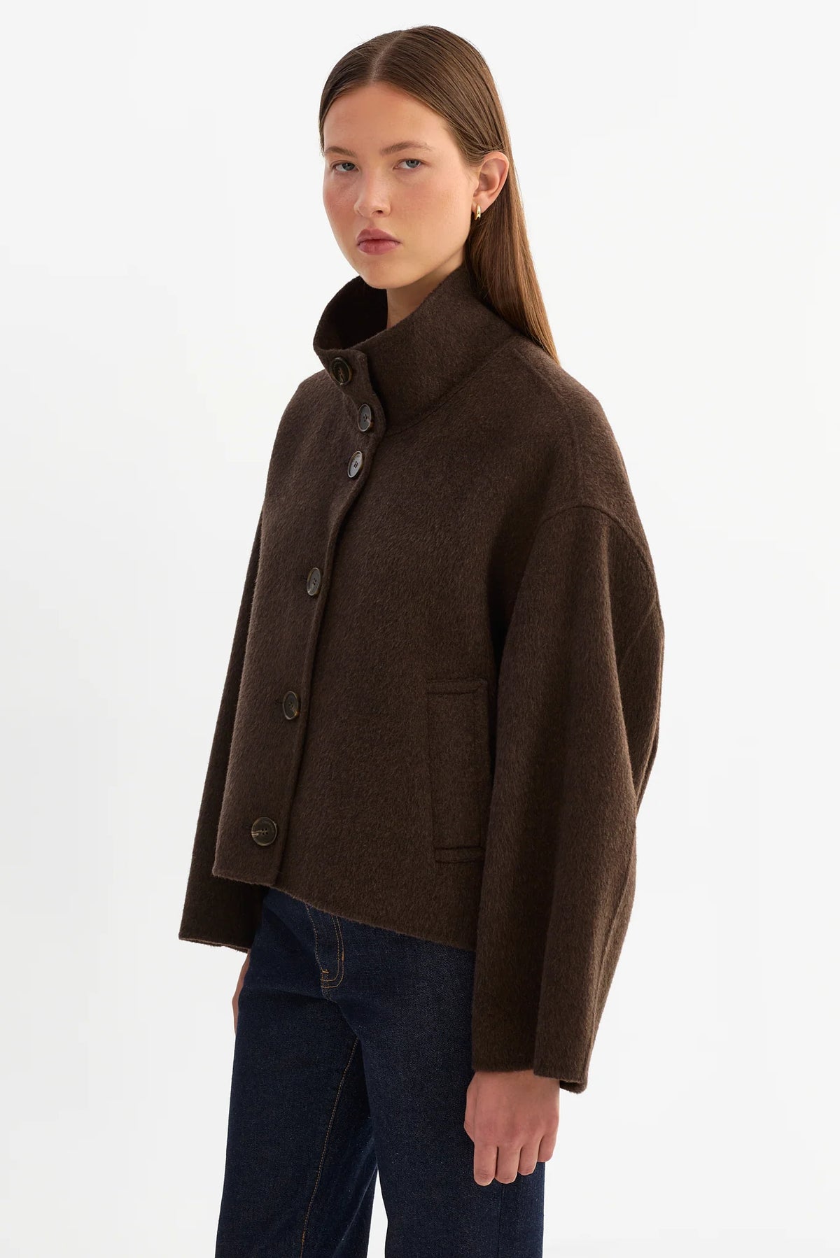LAMARQUE - McKenna Cropped Wool Jacket in Dark Brown