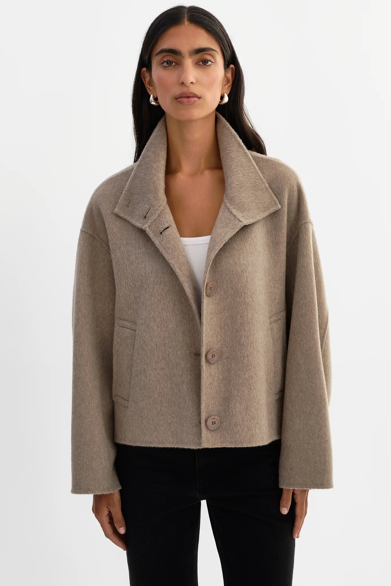 LAMARQUE - McKenna Cropped Wool Jacket in Heather Taupe