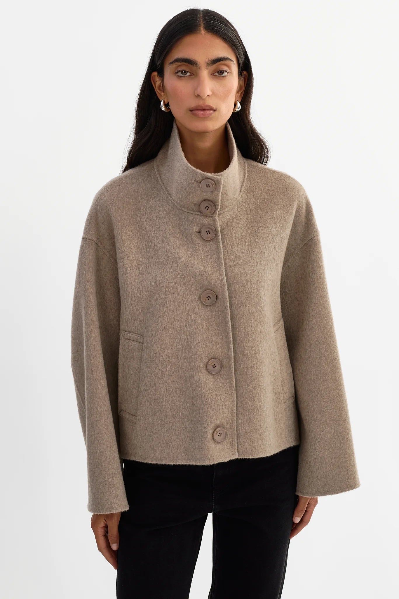 LAMARQUE - McKenna Cropped Wool Jacket in Heather Taupe