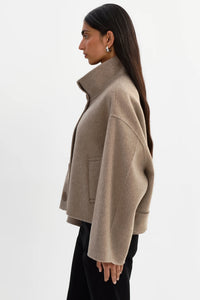 LAMARQUE - McKenna Cropped Wool Jacket in Heather Taupe