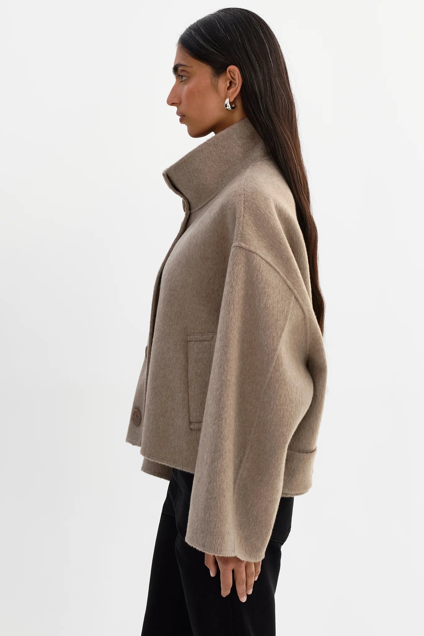 LAMARQUE - McKenna Cropped Wool Jacket in Heather Taupe