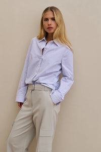 YAYA - Fitted Blouse with Side Drawstring in Iron Grey Dessin