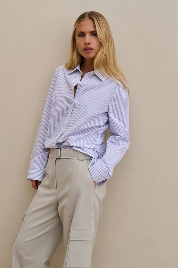 YAYA - Fitted Blouse with Side Drawstring in Iron Grey Dessin