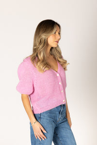Lyla & Luxe - Mila - Short Sleeve Mohair Cardigan in Baby Pink