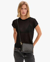 Clare V. - Midi Sac in Woven Diagonal Black