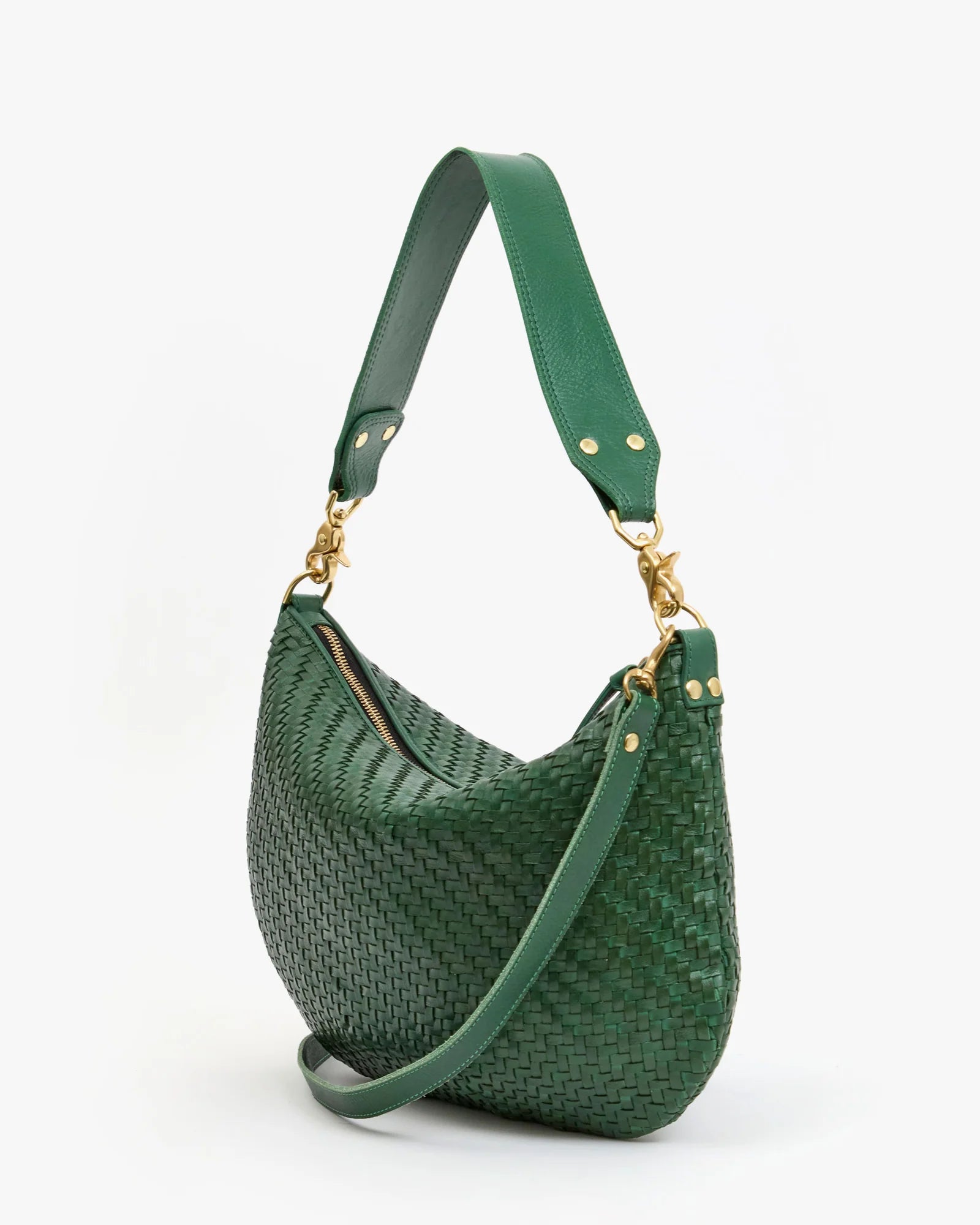 Clare V. - Moyen Messenger in Evergreen Woven Zig-Zag