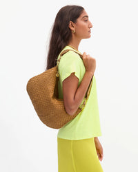 Clare V. - Moyen Messenger in Leather & Suede Woven Checker Sequioa