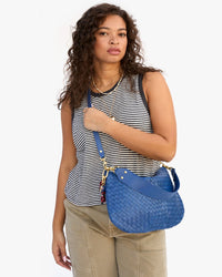 Clare V. - Moyen Messenger in French Blue Diagonal Woven