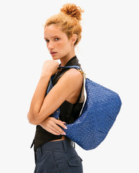 Clare V. - Moyen Messenger in French Blue Diagonal Woven
