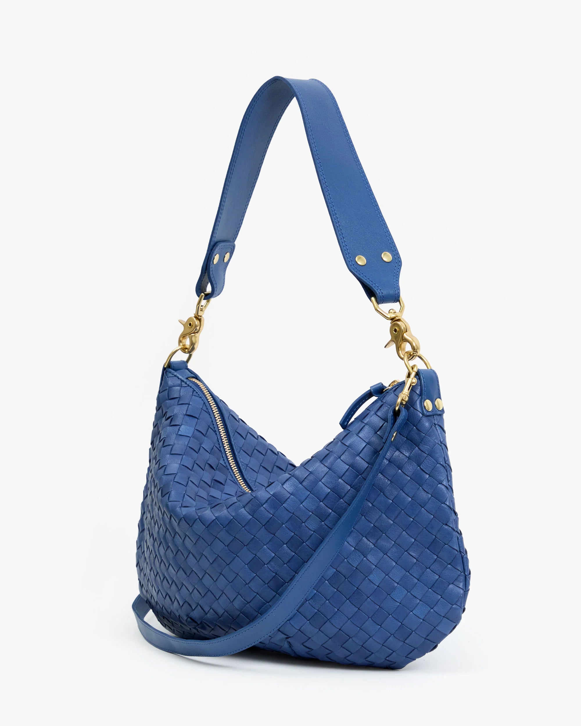 Clare V. - Moyen Messenger in French Blue Diagonal Woven